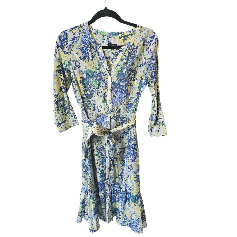 Talbots Floral Print Cotton Blend Button Front Dress -Butterfly Garden Size 2 - Picture 2 of 8